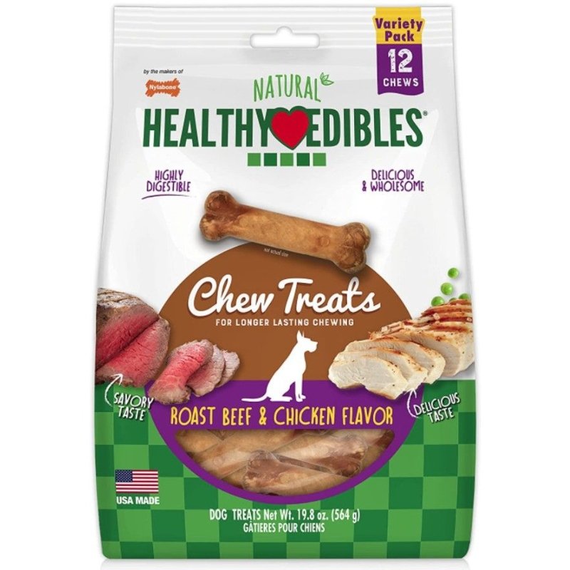 Nylabone Natural Healthy Edibles Variety Pack - Roast Beef & Chicken - Regular - 12 Pack Nylabone Natural Healthy Edibles Variety Pack - Roast Beef & Chicken - Regular - 12 Pack